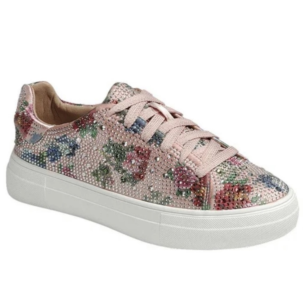 Dolce 66 Women’s Rhinestone Low-Top Lace Up Sneakers Pink Multicolor All Sizes